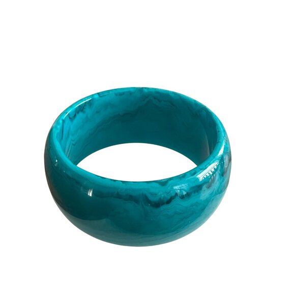 Turquoise Marbled Wide Resin Bangle Bracelet For Women Size 7inch Boho Beach - Picture 2 of 4